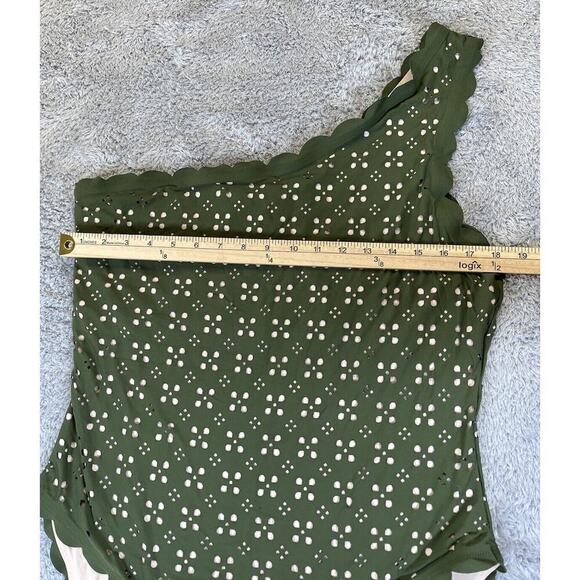 J. Crew Scalloped One-Shoulder‎ Swimsuit Size 20 Green Olive Nude Laser Cut Out - Picture 5 of 9